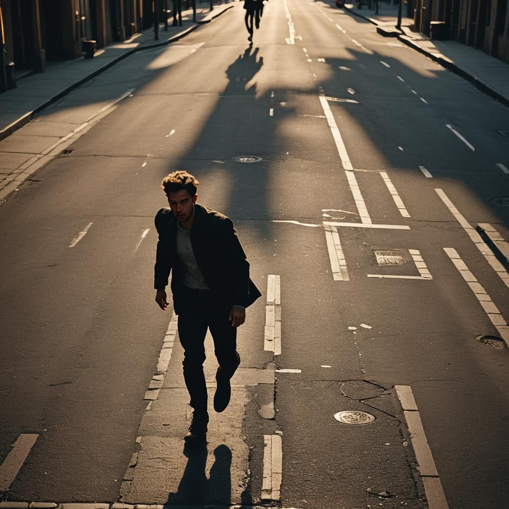 Cinematic Man Running in Urban Setting