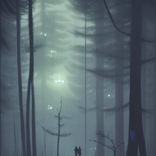 foggy forest at night