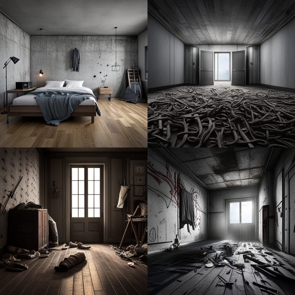 Empty Rundown Ruins Pieces of armor and bones scattered in f...