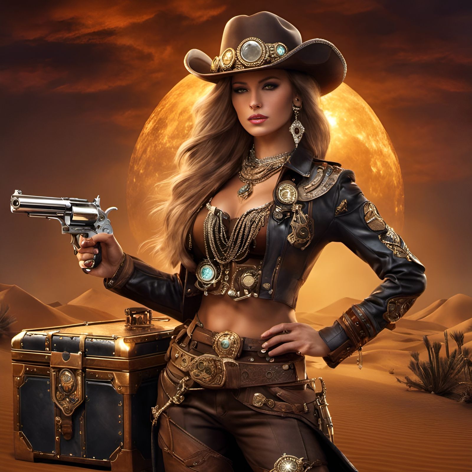 Cowgirl with revolver  by @QRC