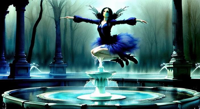 (Jump:1.3) : (jumping into water fountain:1.2) epic dreamy e...