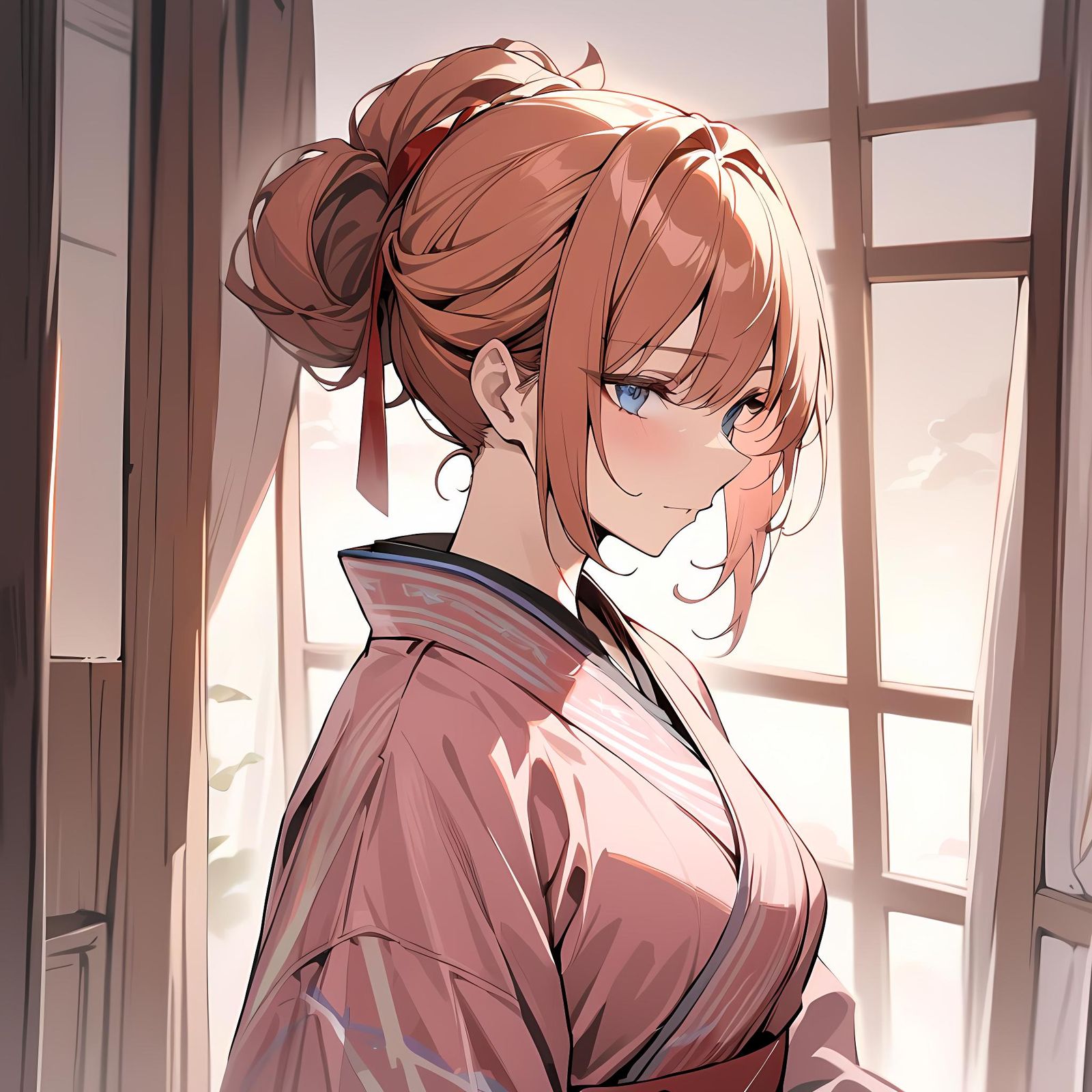 Kimono Sister with Red-Blonde Hair