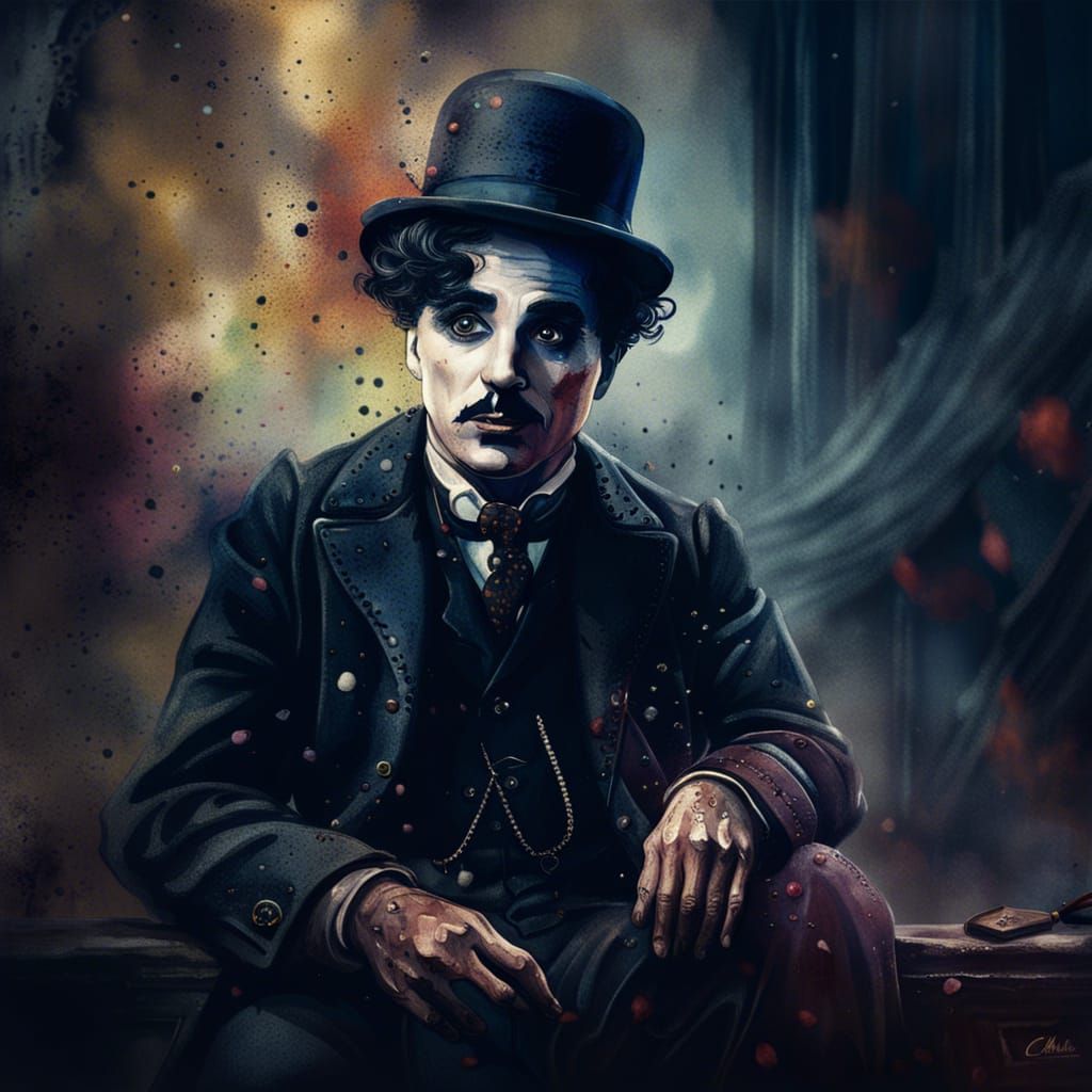 Dark and moody watercolourart of Charlie chaplin  by @Star 