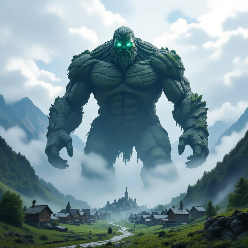Colossal Mountain Golem Rises in Epic Landscape