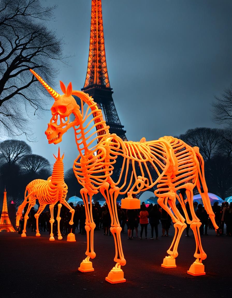 skeleton unicorn neon orange encampment "ask me" protest smo...
