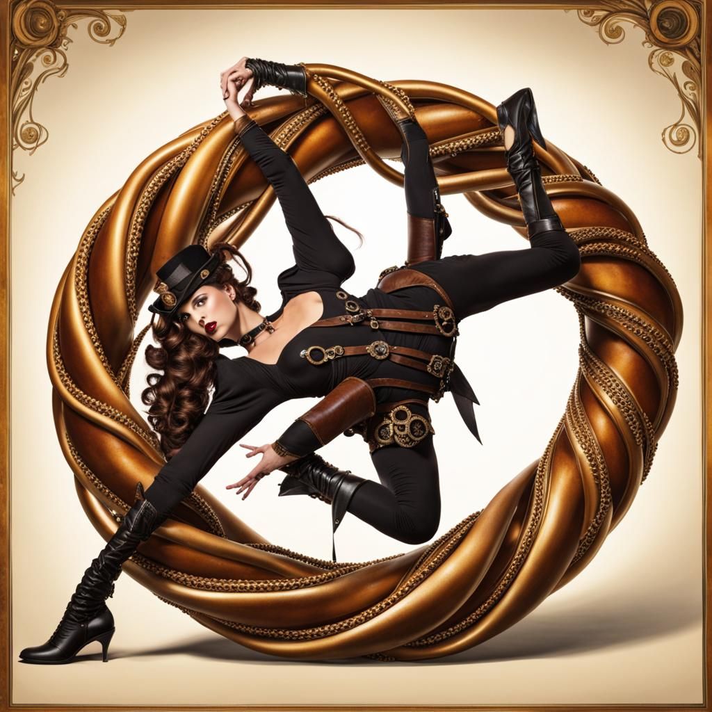 A steampunk contortionist twisted in the shape of a pretzel   by @Bill A