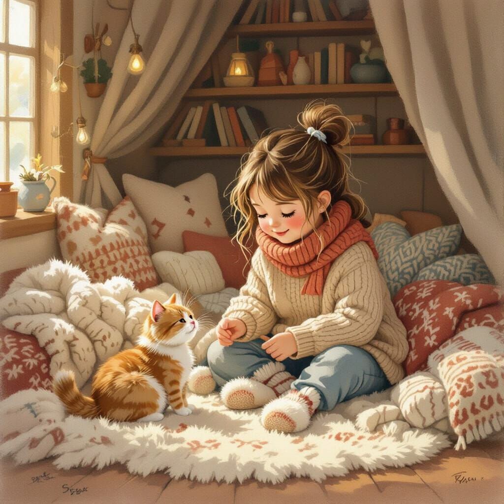 Soso is introduced in her cozy home, playing with Mishmish. Mishmish hides Soso’s schoolbooks.
