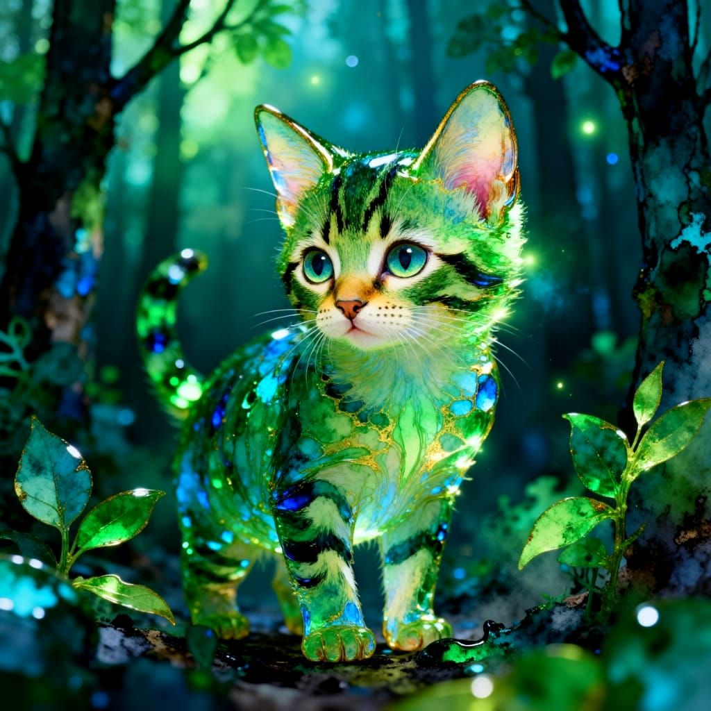 Kitten green and blue<lora:Glass animals:1.0>