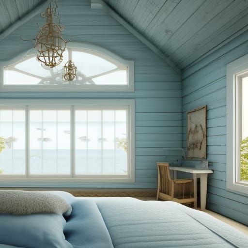 Interior, beachy, beach house, light blue shiplap, window, n...
