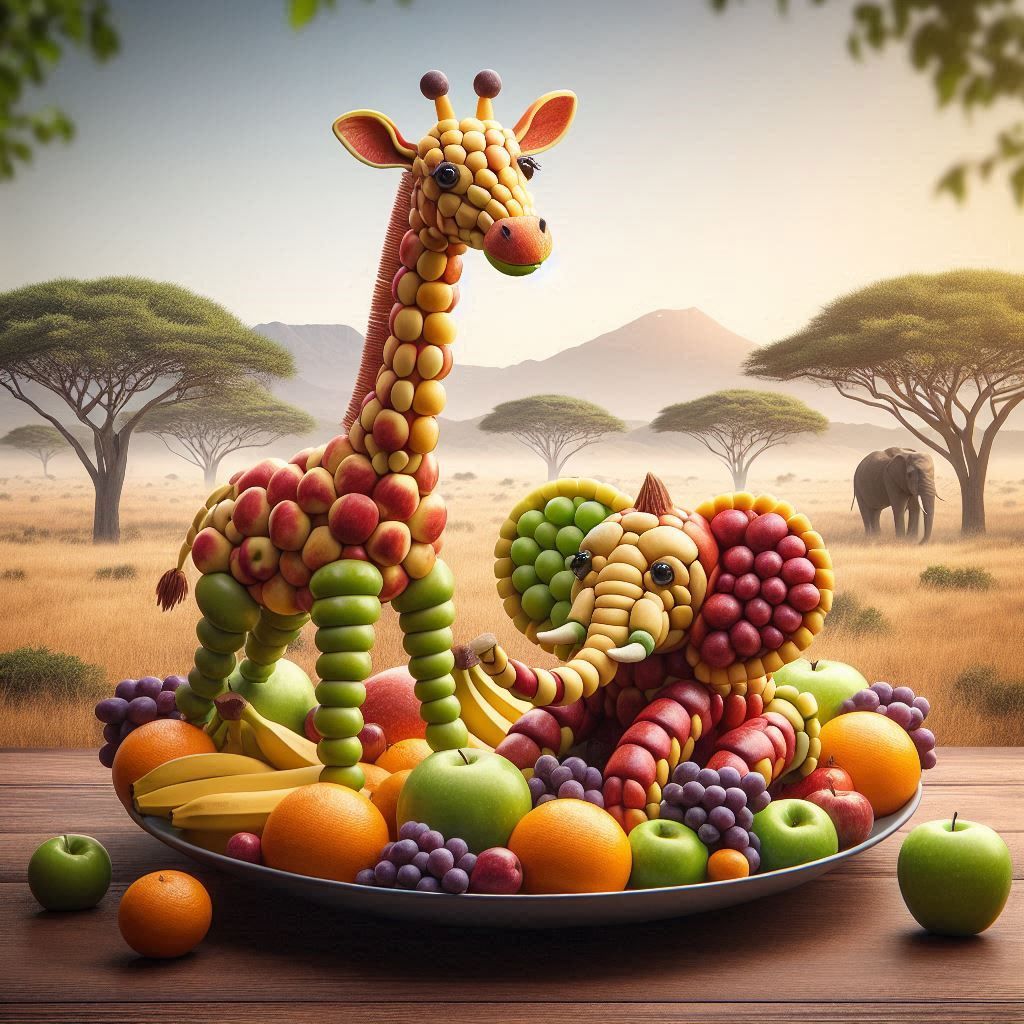 Fruit Giraffe and Elephant