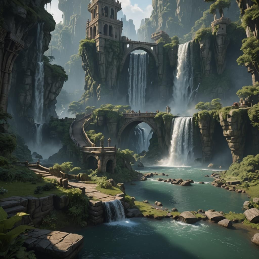 naboo waterfalls,bridges, castle. 3D Game Cinematic Feel, Ep...