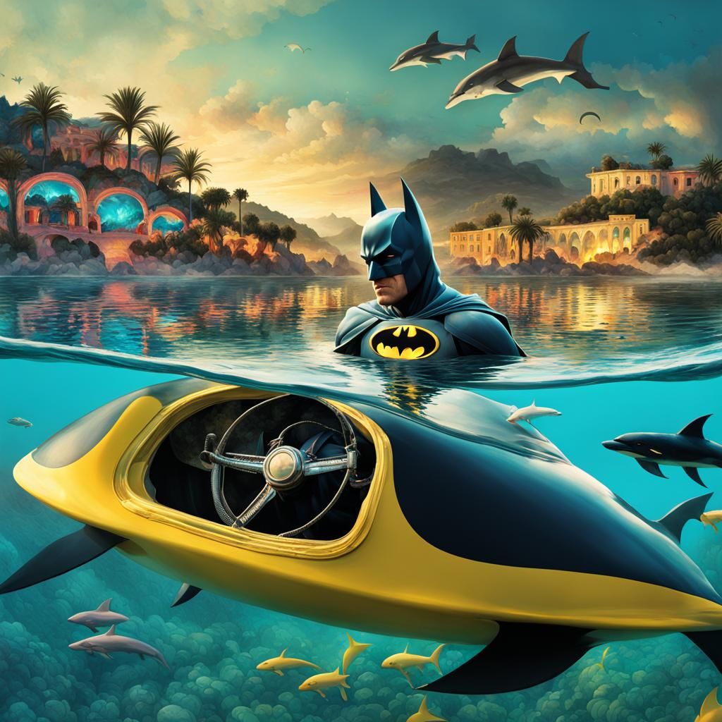 BATMAN ON VACATION SWIMMING with Dolphins