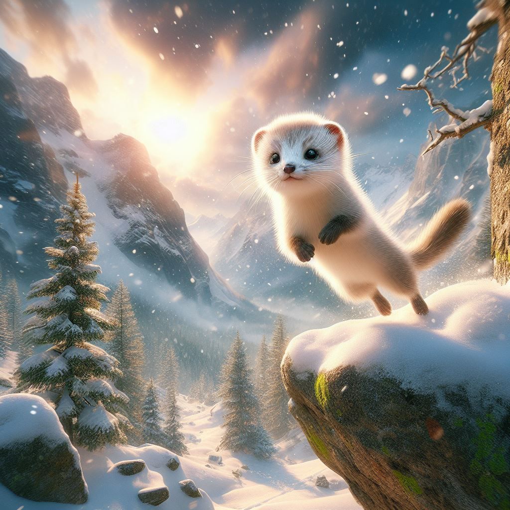 Stoats Jumping Out of Snowbanks