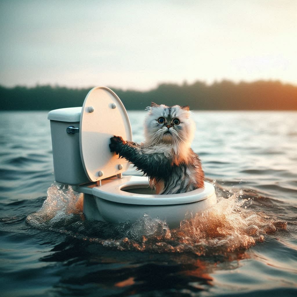funny watershy cat on a lake