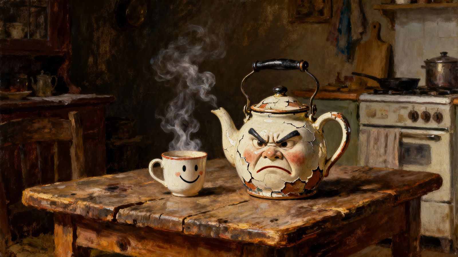Grumpy Teapot & Smiling Cup  by @Wandering Star