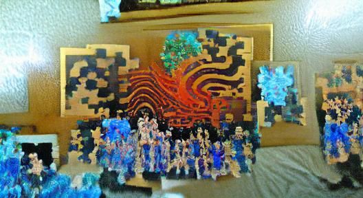 Human fractal at Techno concert dye-transfer quilling woodcu...