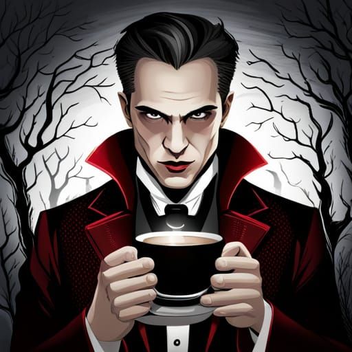 a cup of tea with a vampire. - AI Generated Artwork - NightCafe Creator