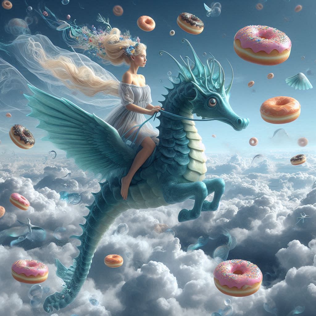 Seahorse ride in donut sky