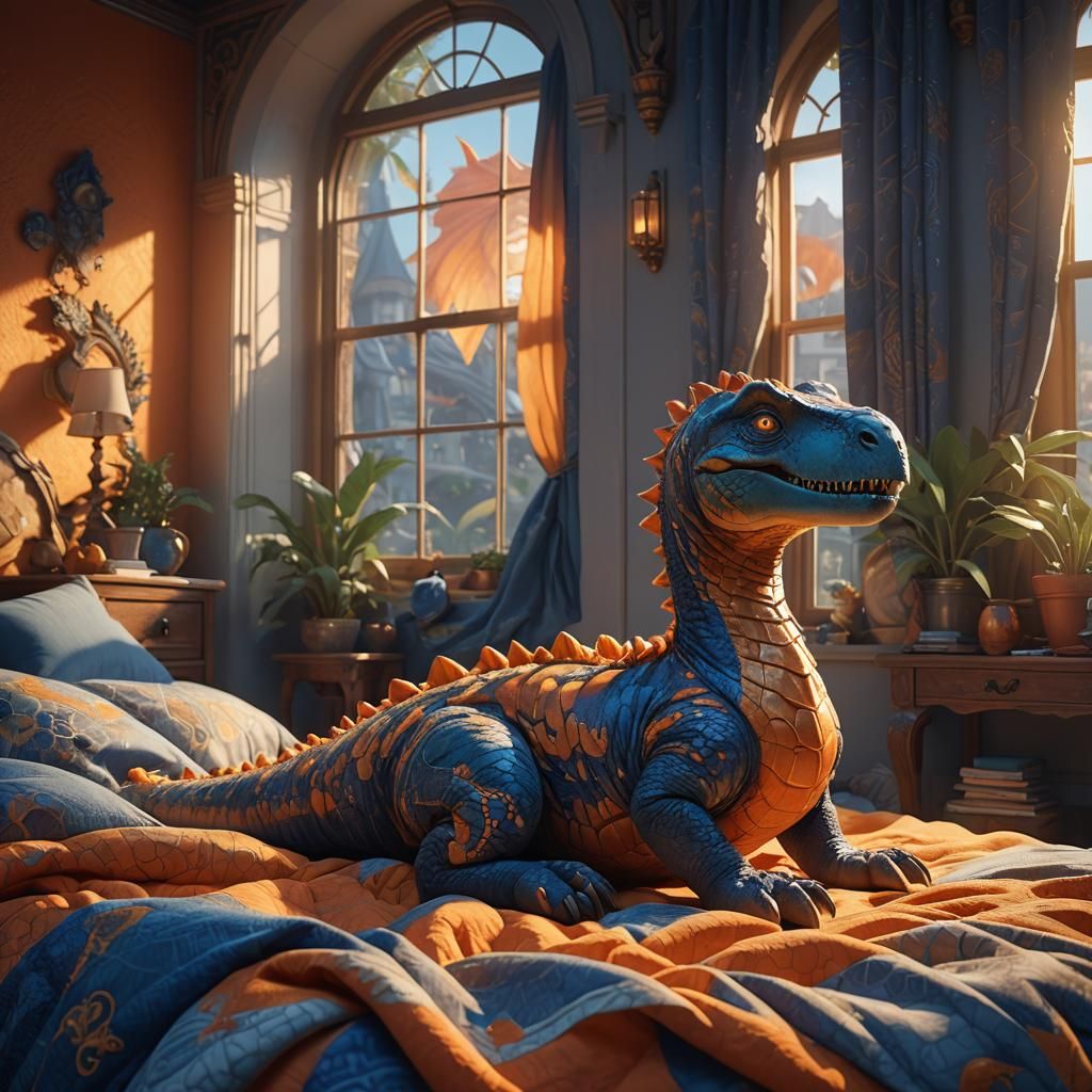 a cute Dinosaur in bed