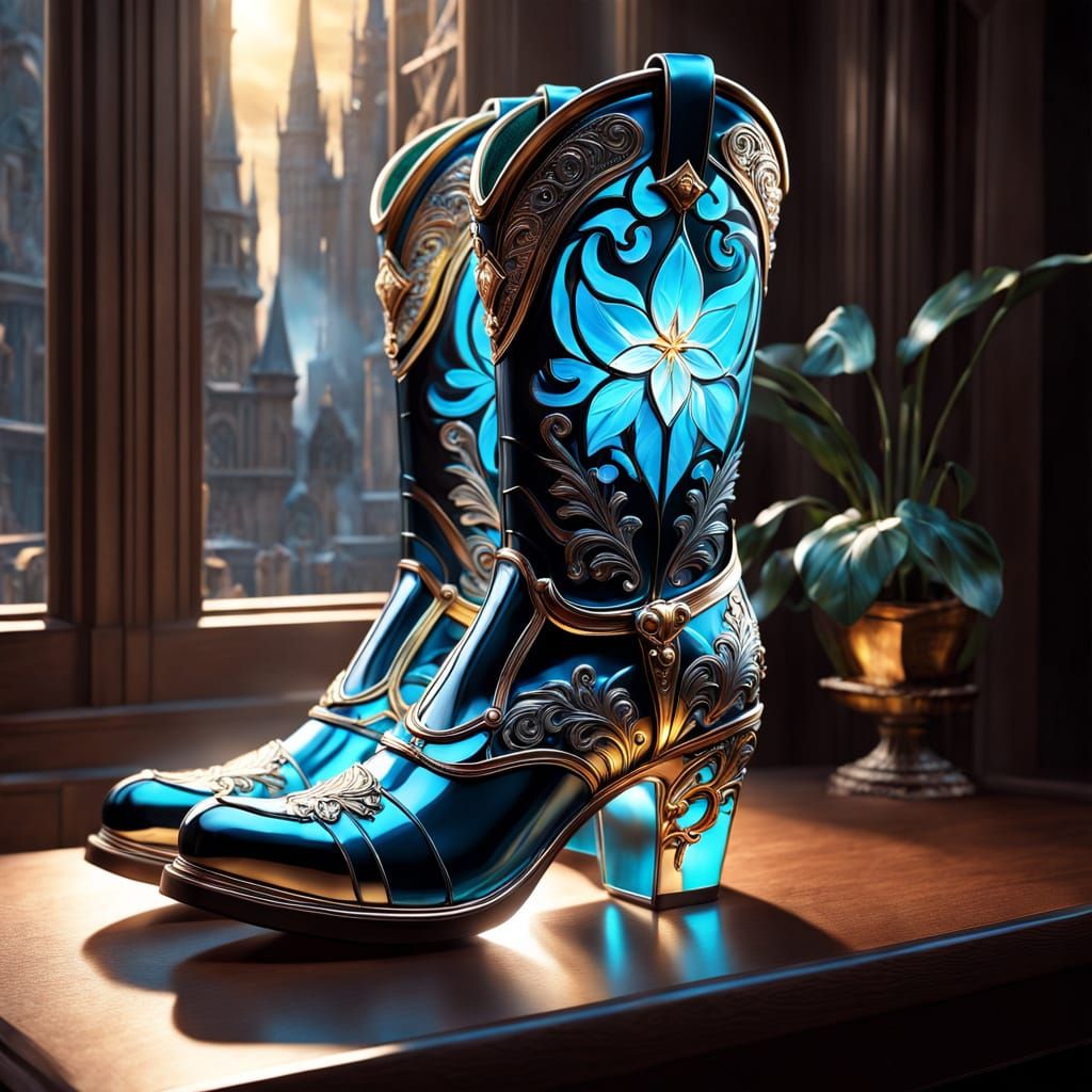 Royal Stained Glass Cowboy Boot in Hyper-Realistic Splendor