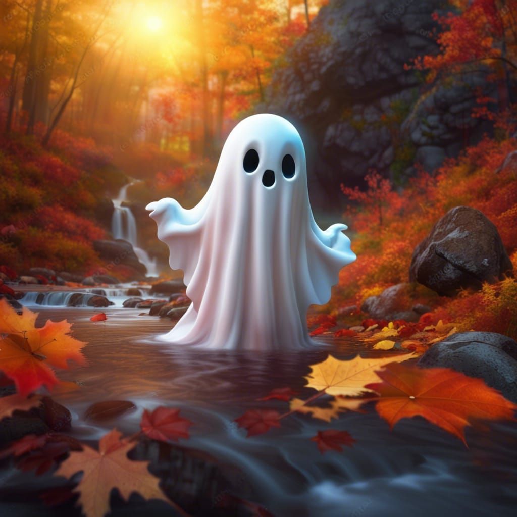 Baby Ghost's First Autumn  by @mathy_art_girl_305