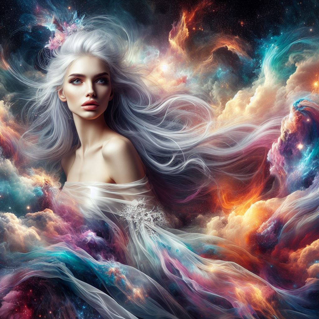 Beautiful woman in nebula cloud