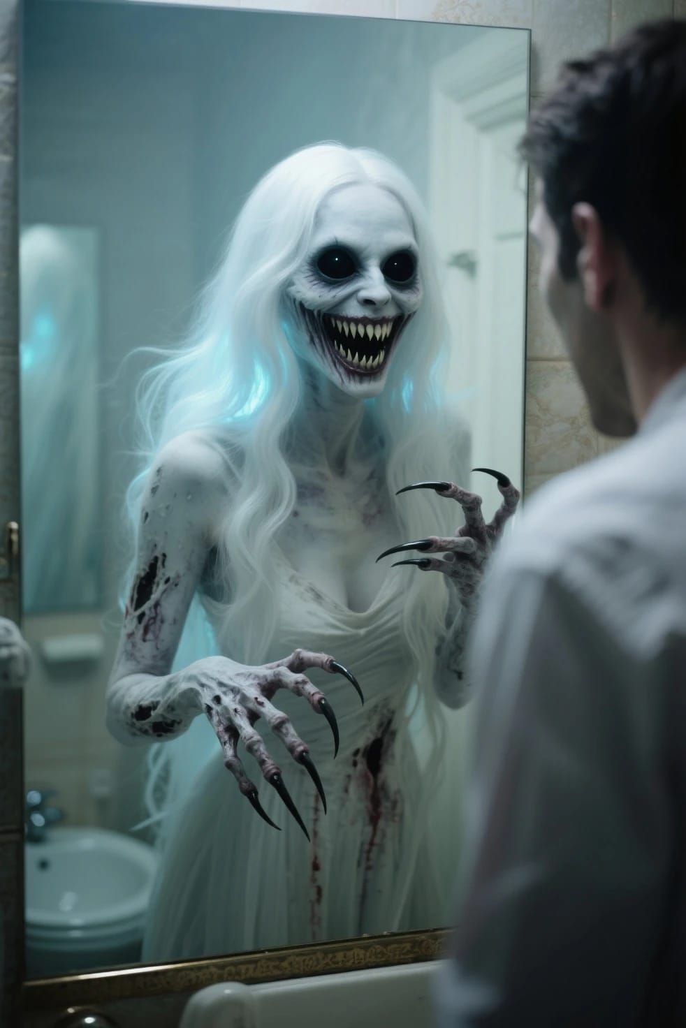 Terrifying horror creation I just made of a man summoning a certain terrifying urban legend evil spirit woman by saying ...