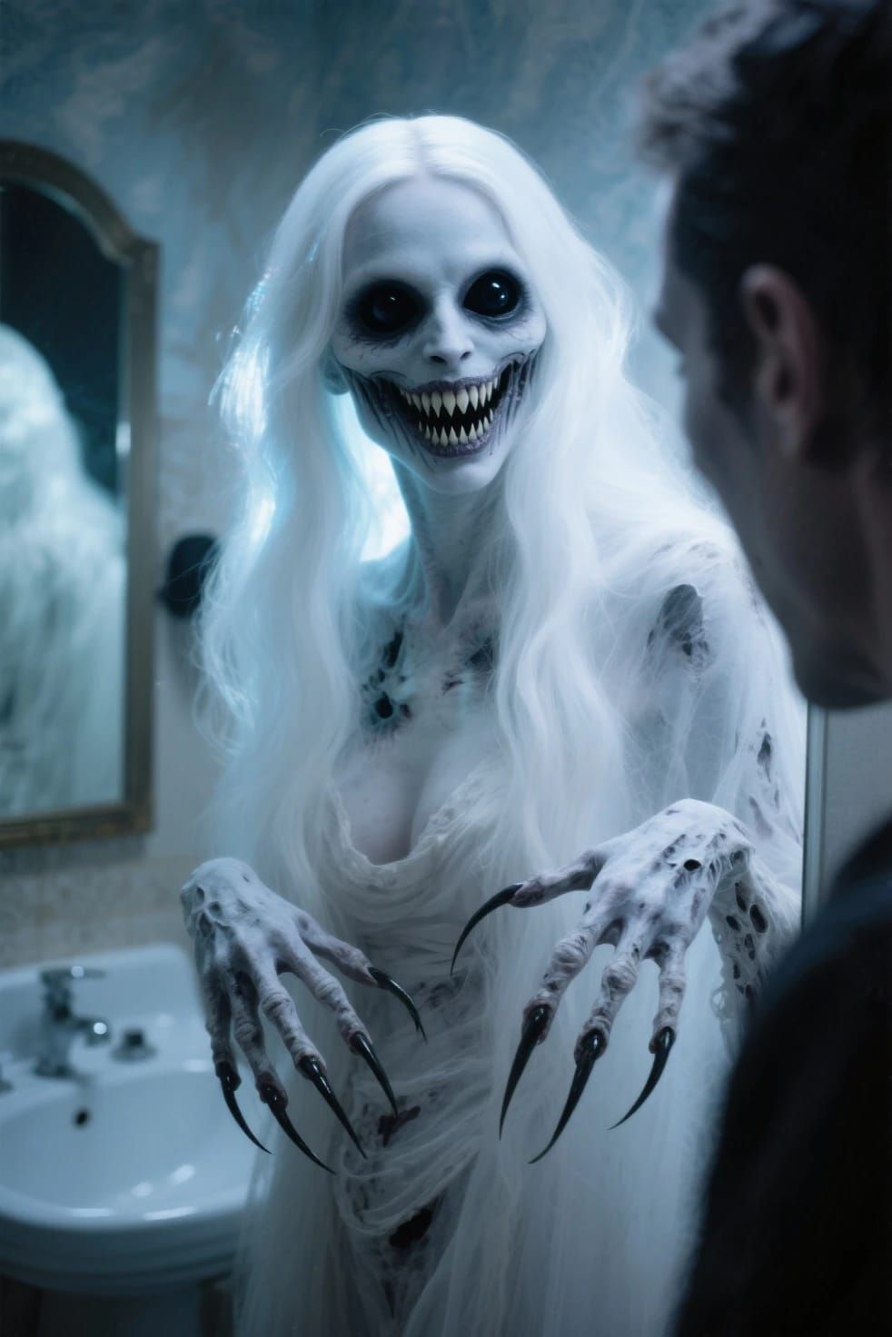 Terrifying horror creation I just made of a man summoning a certain terrifying urban legend evil spirit woman by saying ...