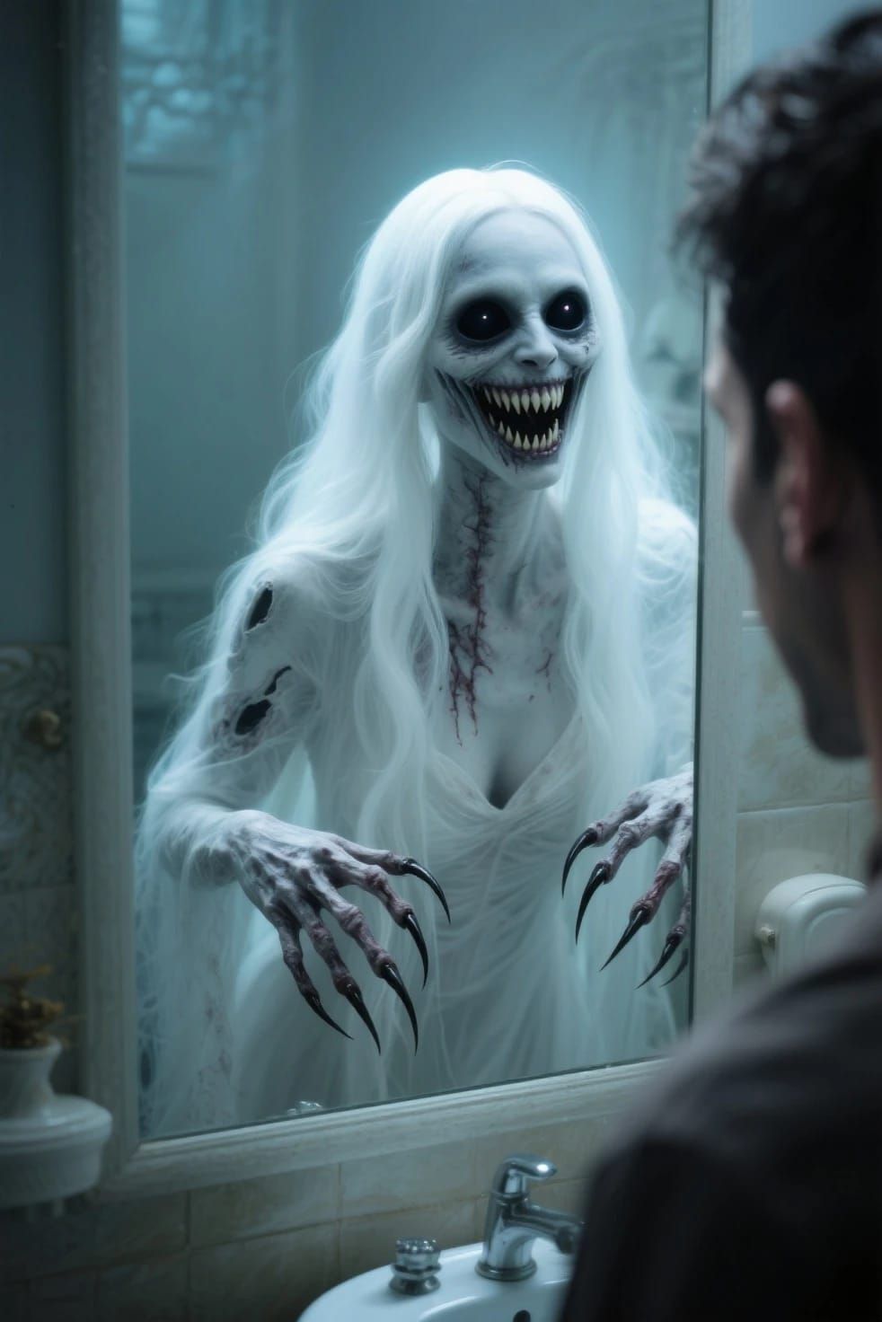 Terrifying horror creation I just made of a man summoning a certain terrifying urban legend evil spirit woman by saying ...