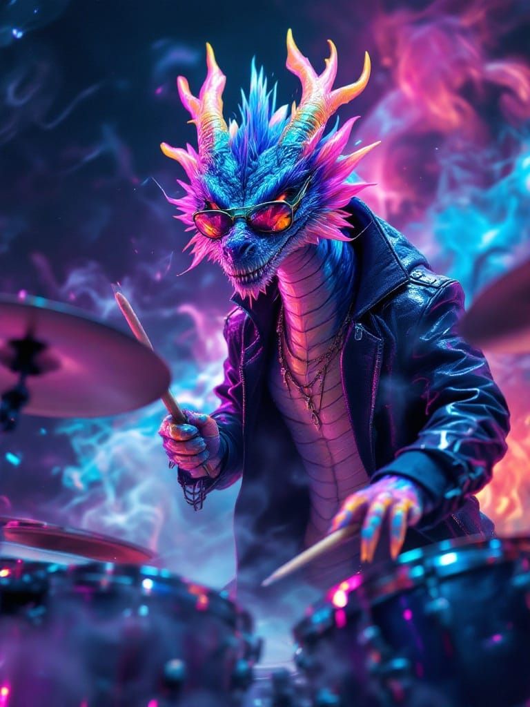 I want to create a photorealistic highly detailed image of an animal playing the drums. It can be any animal, or a magical animal but I want...