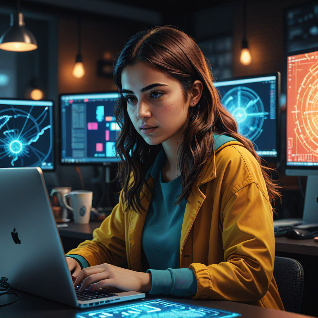 Turkish Girl Coding in High Definition Digital Art - AI Art