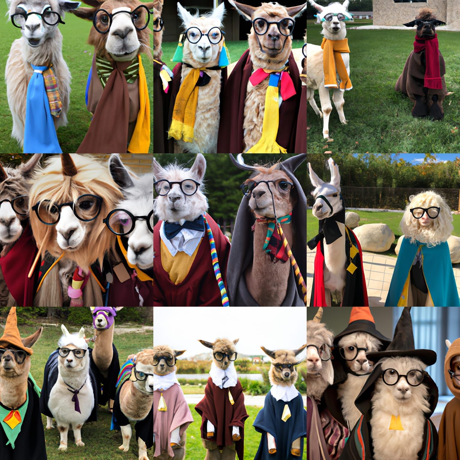 Llamas dressed as Harry Potter characters.