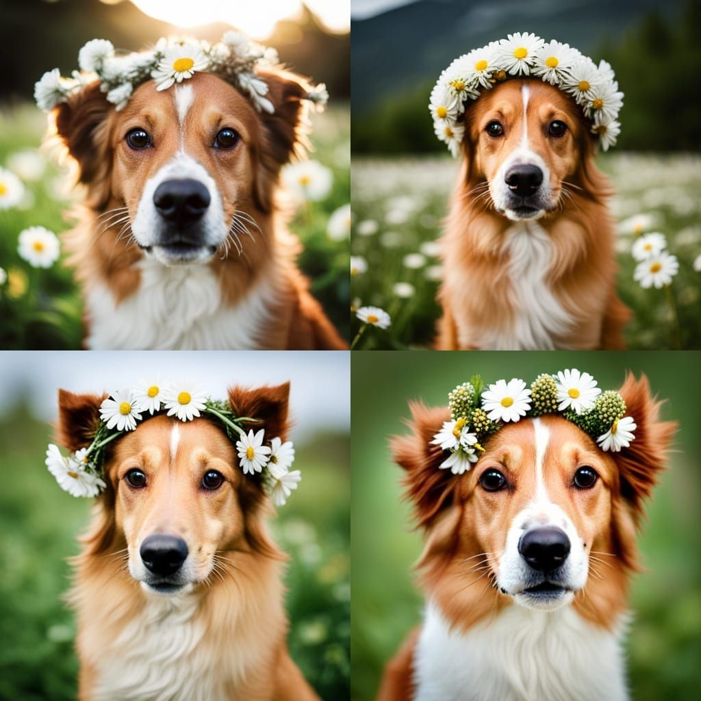 Cute dog with a daisy crown