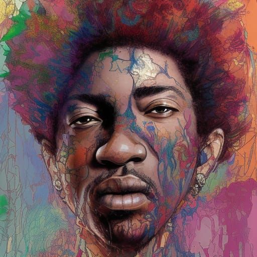 "Jimmie Hendrix; afro; anime portrait of Jimmie Hendrix by c...