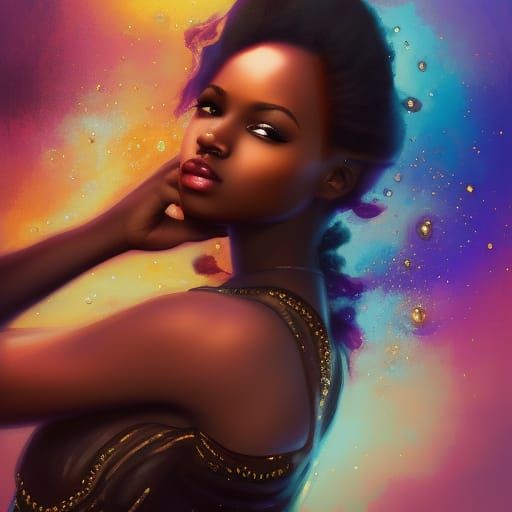 Extraordinary beautiful black girl in classical outfit, soft...