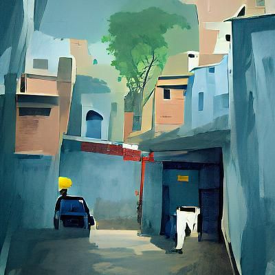 Delhi alley minimalist gouache - AI Generated Artwork - NightCafe Creator