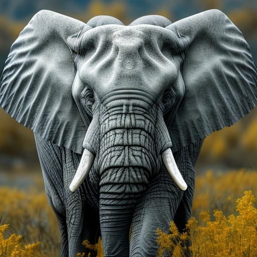a portrait of an elephant <lora:MJ6 Animals:1.0> a high-resolution, photorealistic image that exhibits hyperrealism, a high level of texture...