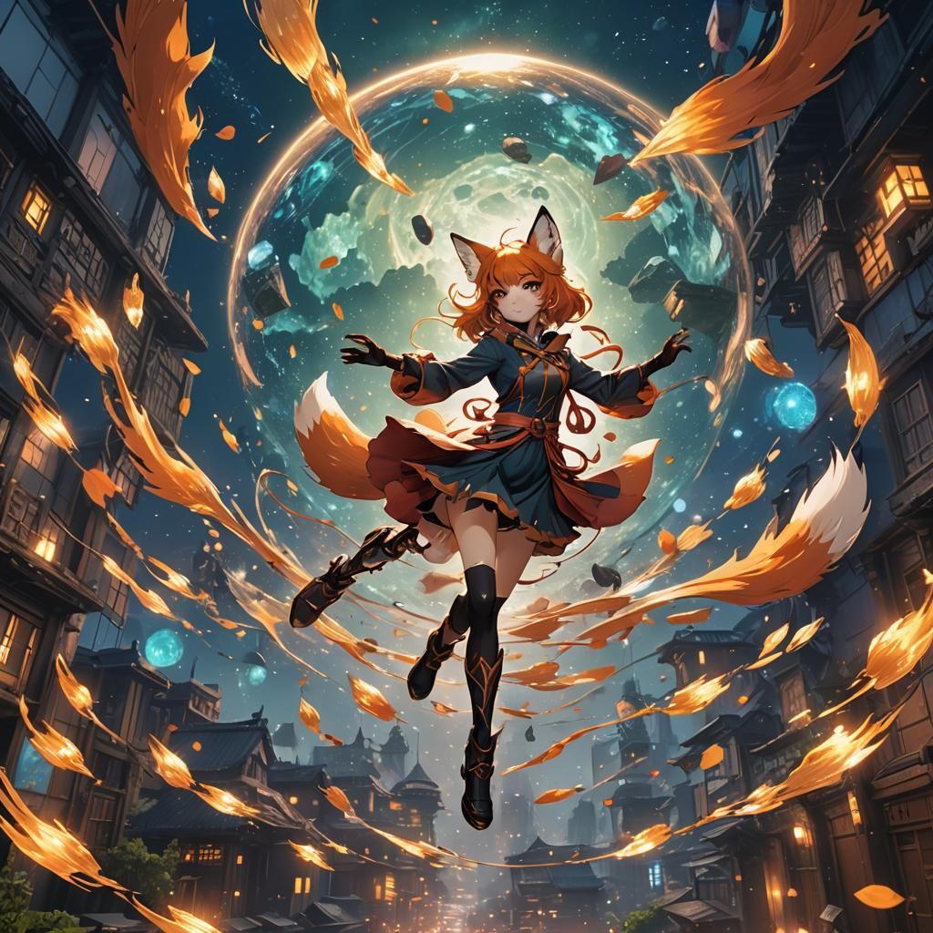 Psychic Anime Fox Girl floating in the air