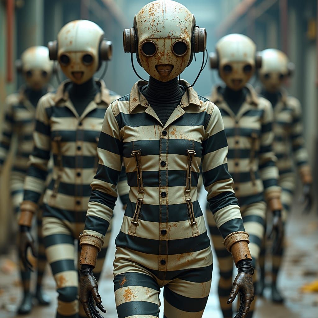 Androids Walking in Dystopian Cyberpunk Landscape