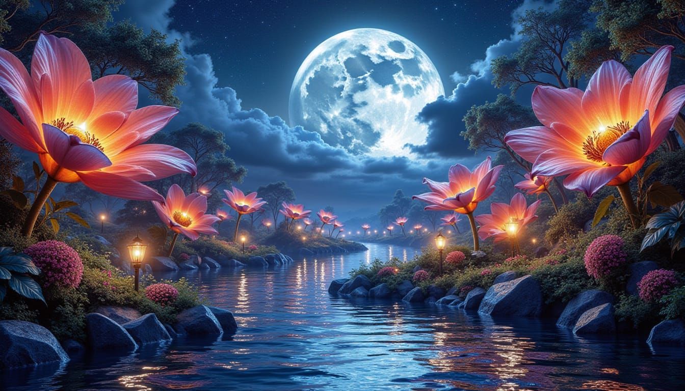 Enchanted Garden with Luminous Flowers 🌸🌙