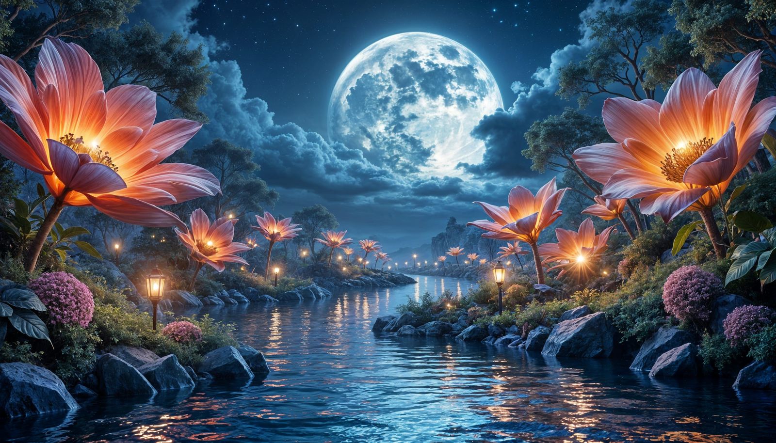 Enchanted Garden with Luminous Flowers 🌸🌙