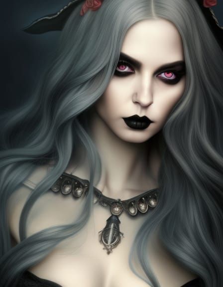 Gorgeous Gothic Witch Portrait in Hyperrealistic Style