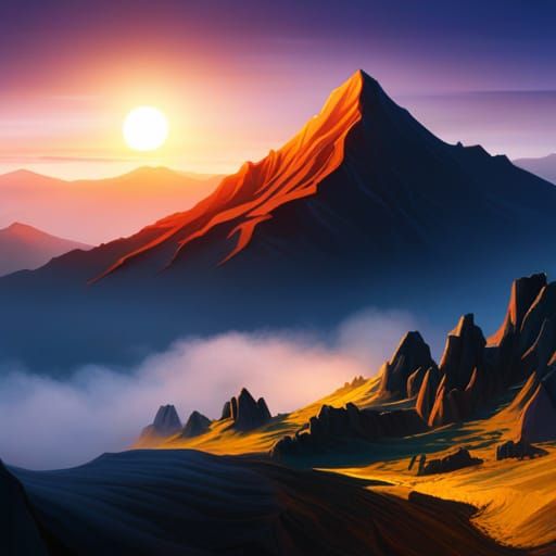 Beautiful painting of a misty mountains sunset. 3 - AI Generated ...