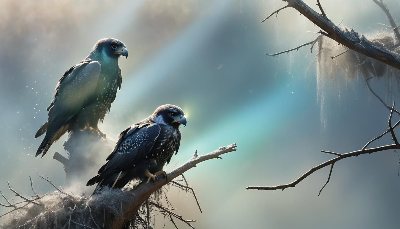 Hawks in the mist  by @Vaeriel