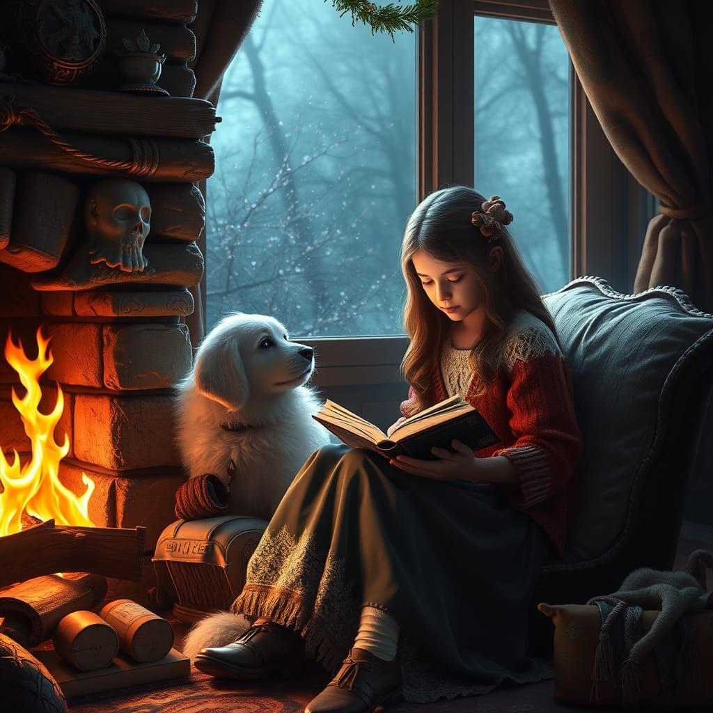 A cozy chair near the fireplace and a good book  by @amrellin