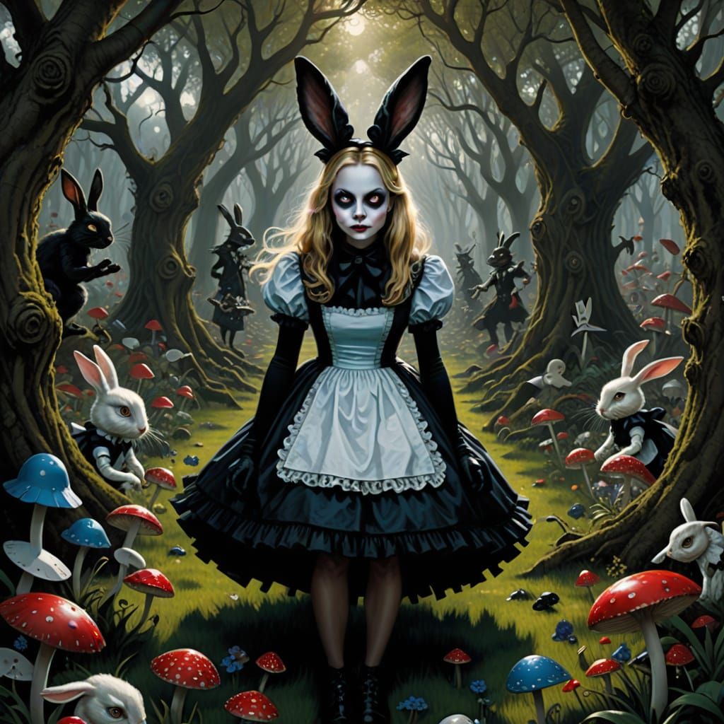A goth Alice in wonderland down the rabbit hole 