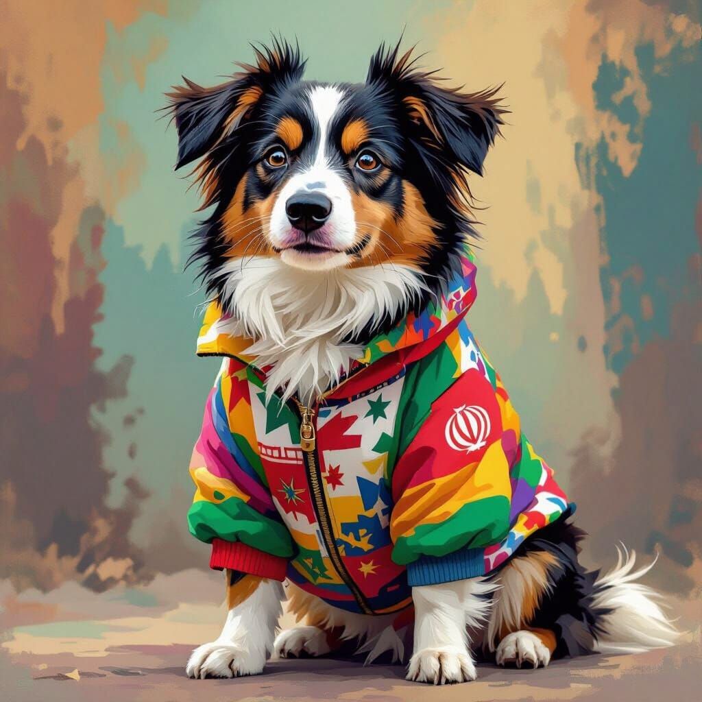Dog with Iranian Flag in Vibrant Painterly Style
