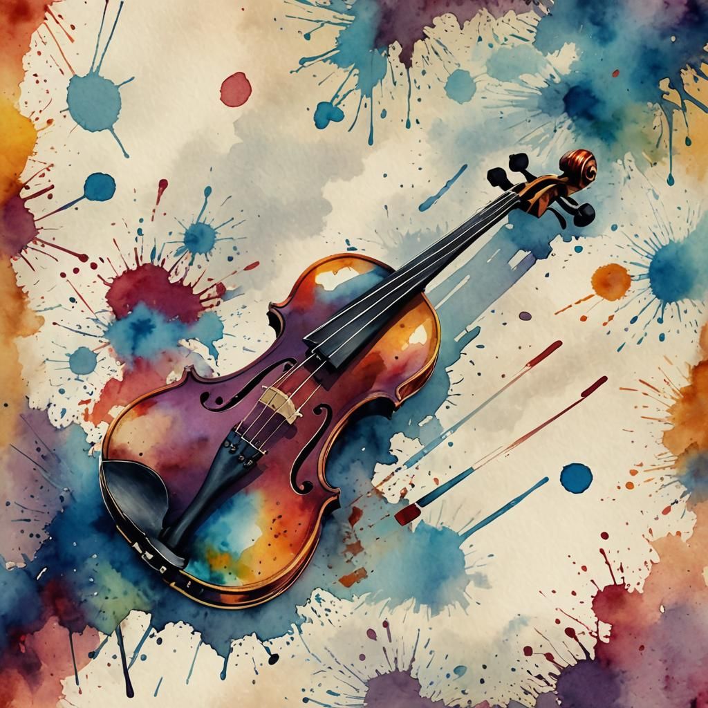 Colorful Watercolor Violin Illustration