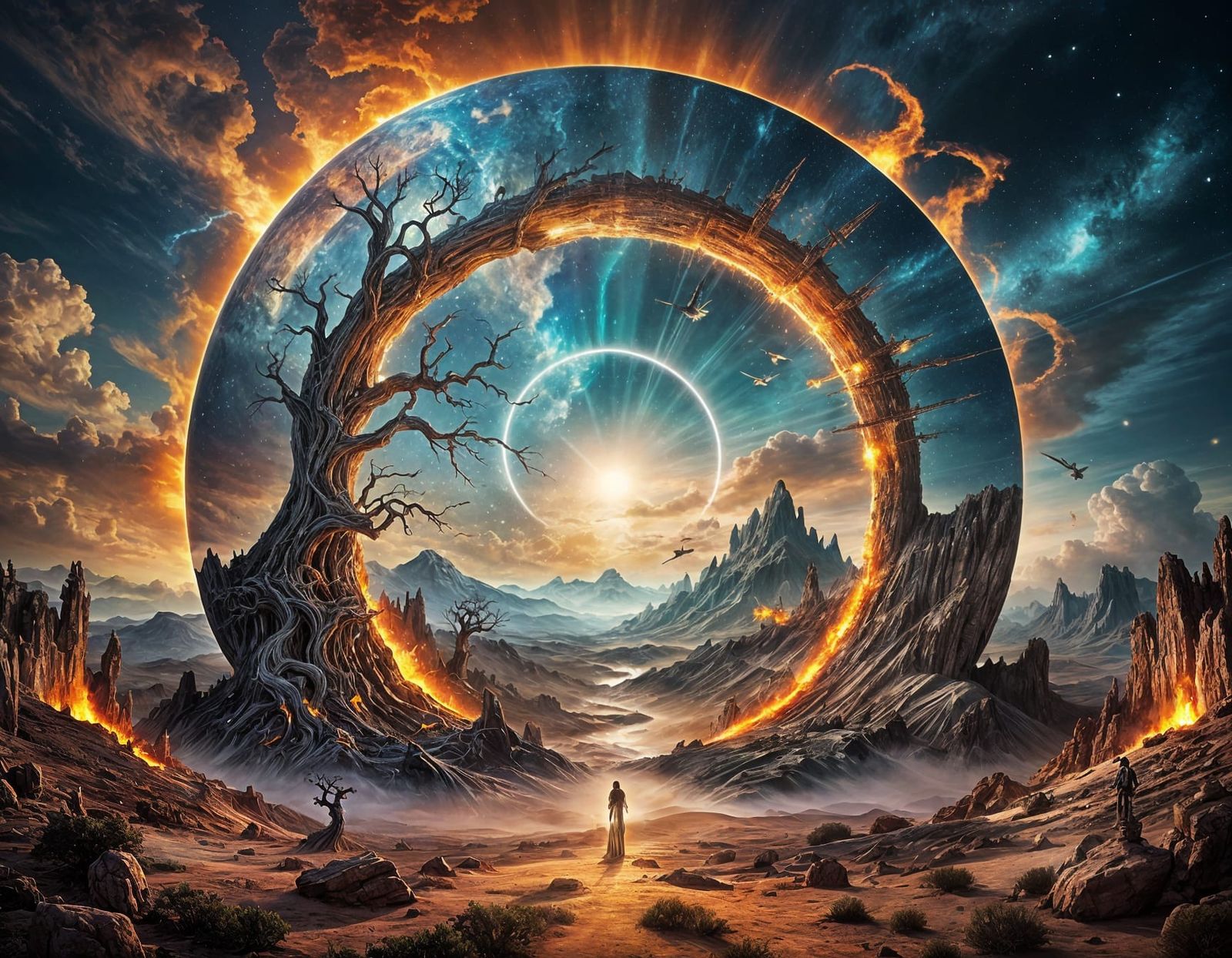 Dali-esque landscape a magnificent surreal scene within a cracked open fantasycore   by @Dreamer in Hell