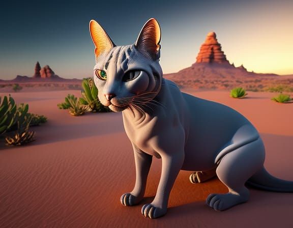 Insanely detailed hyperrealistic 3D-portrait of a Sphynx cat; appearance:  the cat has wrinkled, hairless skin and large bat-like ears; envir... - AI  Generated Artwork - NightCafe Creator